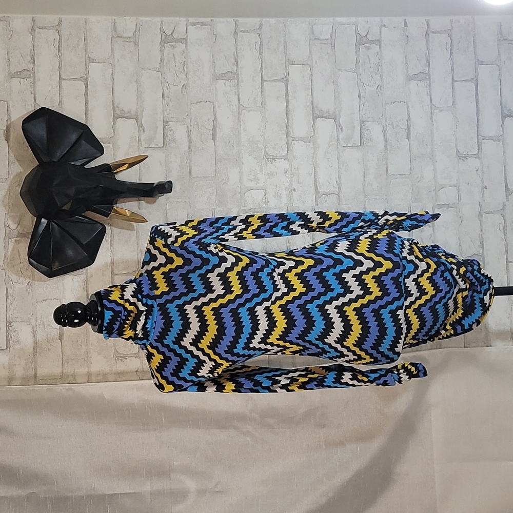 Blue/Yellow Long Sleeve Turtleneck Bodycon Dress